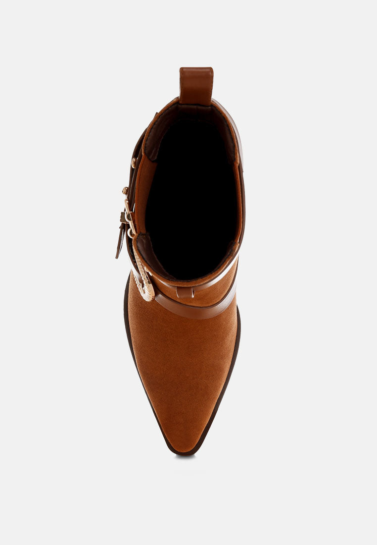 raveta microfiber buckle strap western boots#color_tan