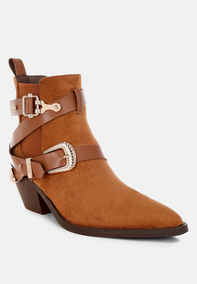 raveta microfiber buckle strap western boots#color_tan