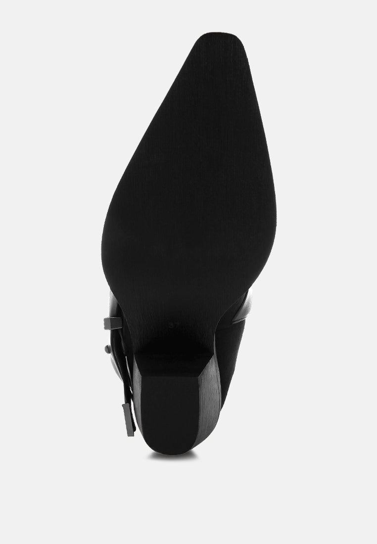 raveta microfiber buckle strap western boots#color_black