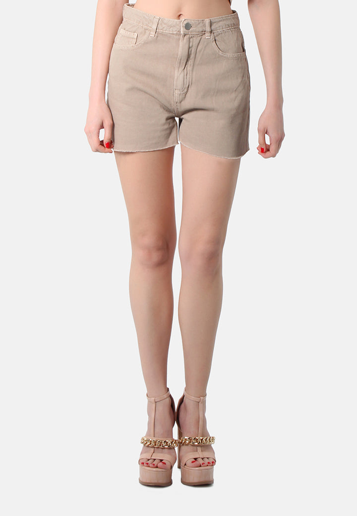 raw hem denim shorts#color_beige