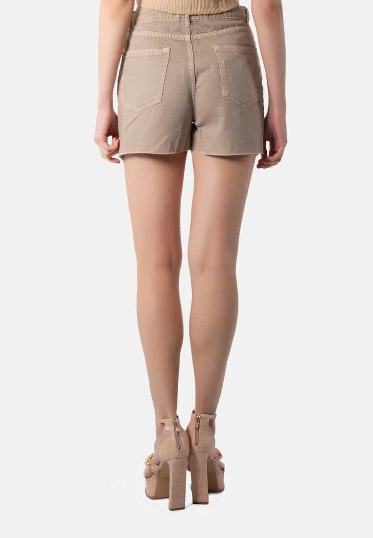 raw hem denim shorts#color_beige