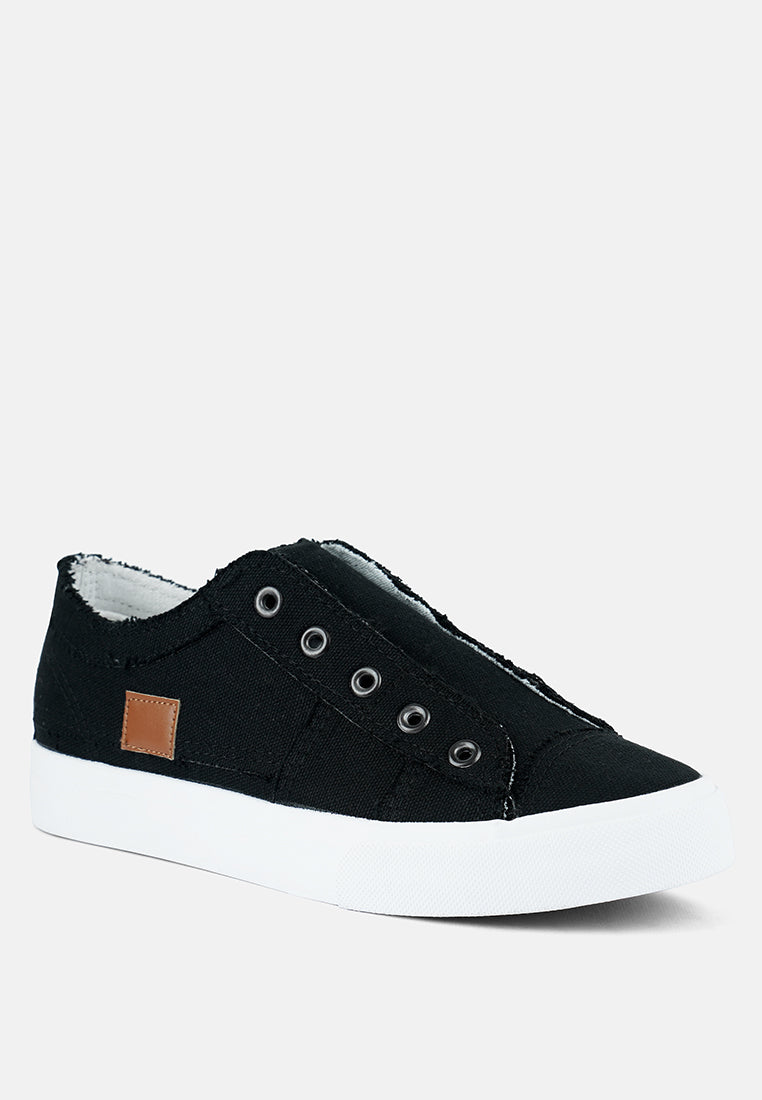 Raw Trim Solid Canvas Sneakers#color_black