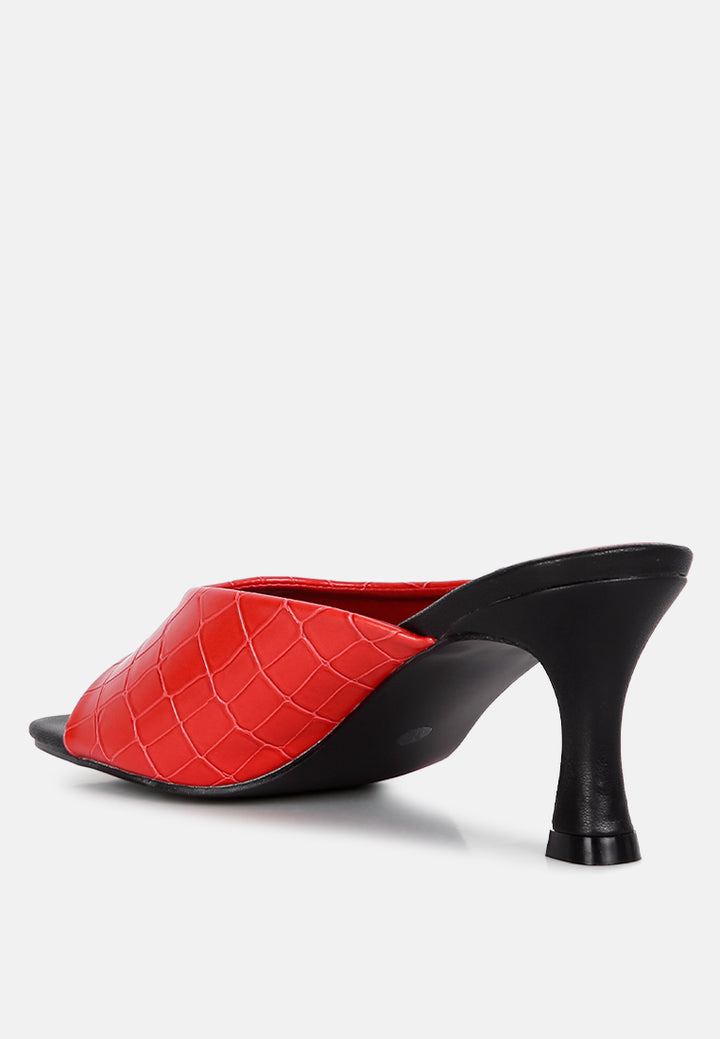 red croc kitten heel slider sandals#color_red