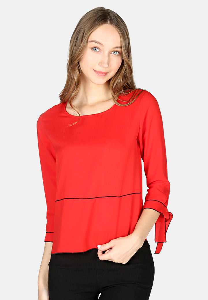 elbow sleeve casual top#color_red