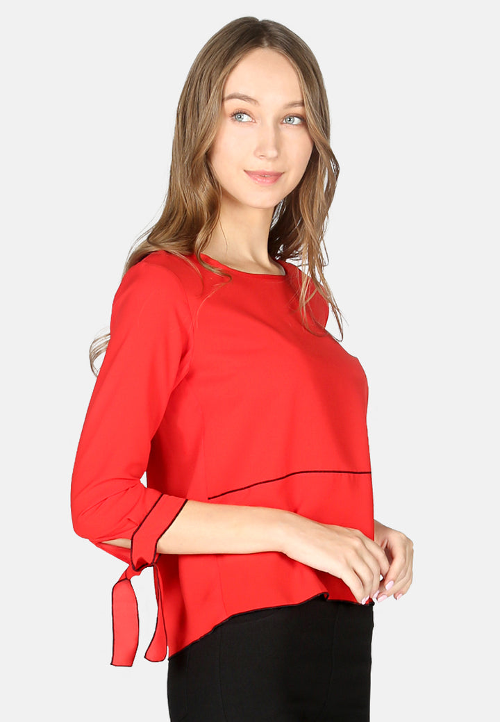 elbow sleeve casual top#color_red
