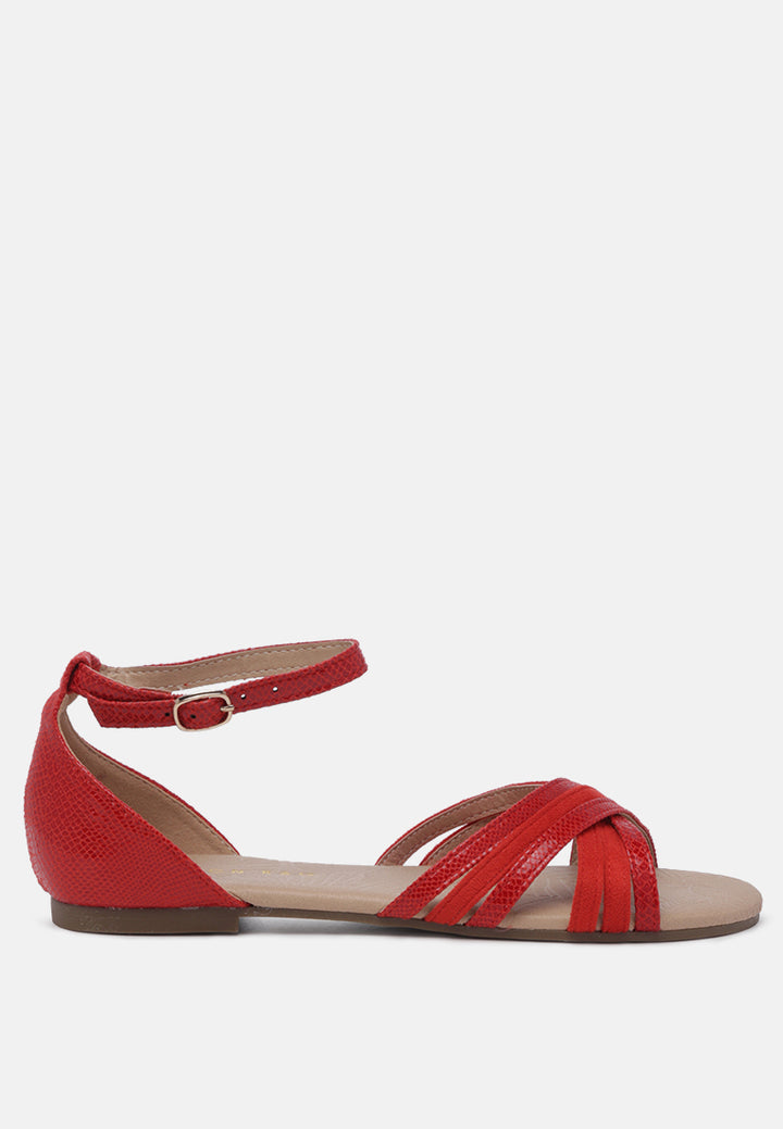 gia metallic flat sandals#color_red