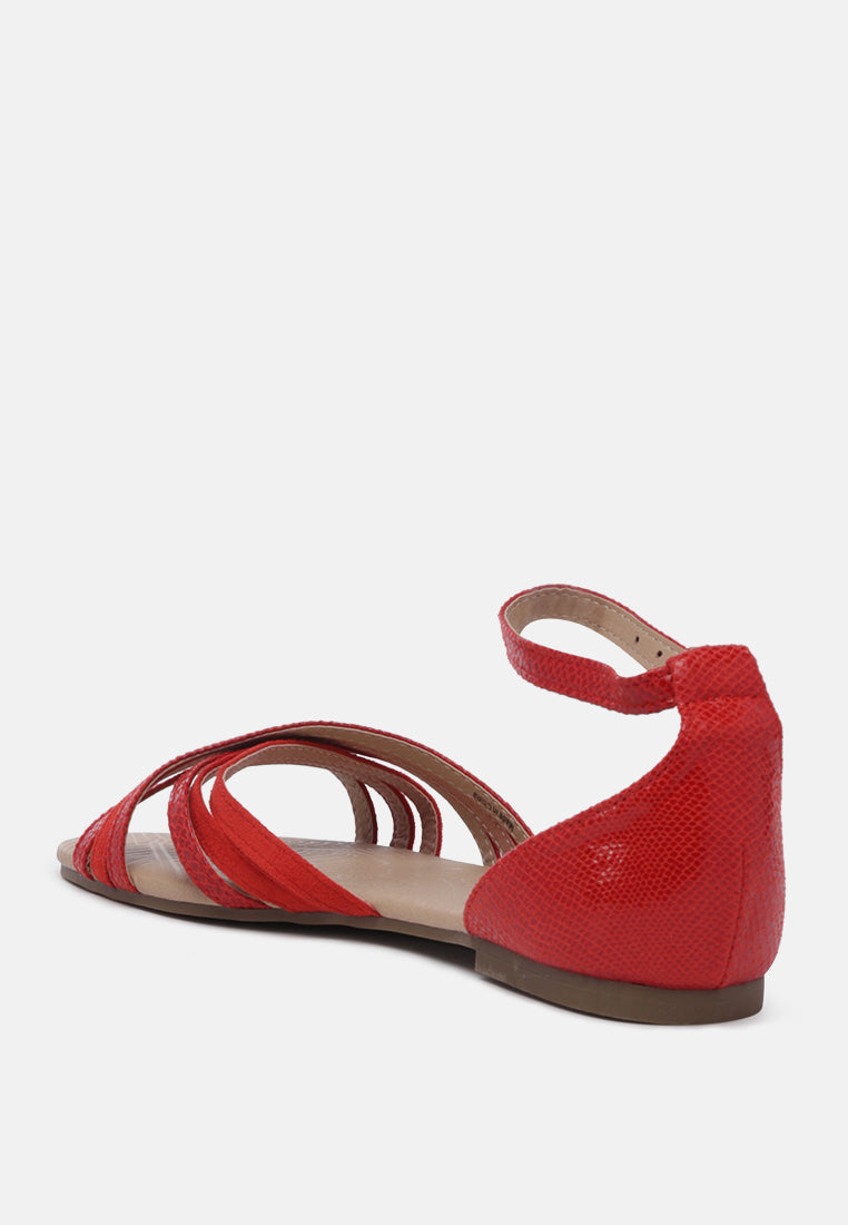 gia metallic flat sandals#color_red
