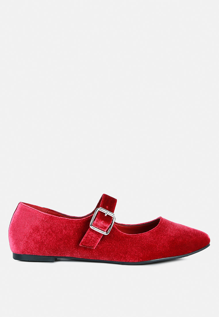 Red Velvet Mary Jane Flat Sandals#color_red