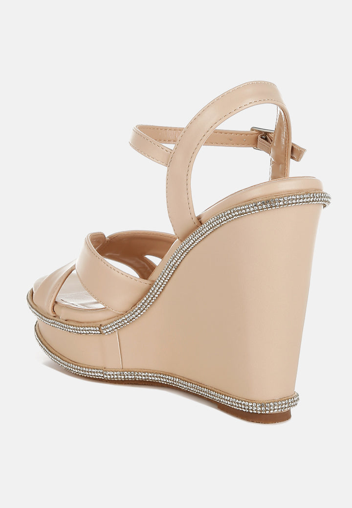 rhinestones embellished wedge sandals by ruw#color_beige