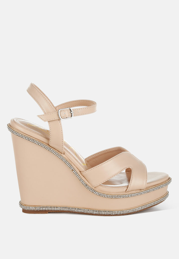 rhinestones embellished wedge sandals by ruw#color_beige