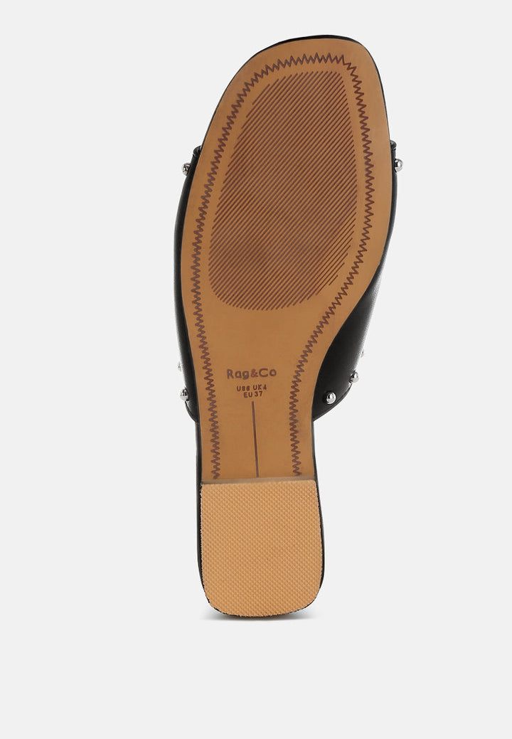 Zapatos planos sin cordones con tachuelas de cuero genuino renaldi#color_negro