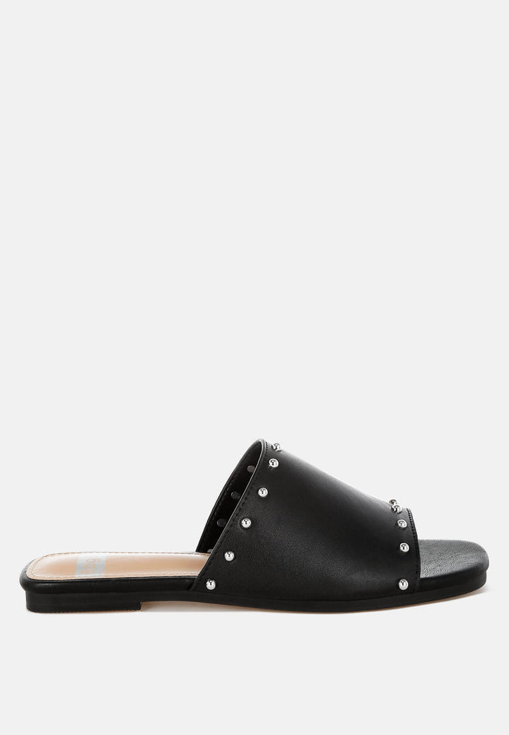 Zapatos planos sin cordones con tachuelas de cuero genuino renaldi#color_negro