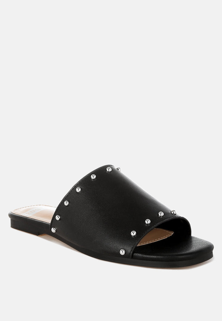 Zapatos planos sin cordones con tachuelas de cuero genuino renaldi#color_negro