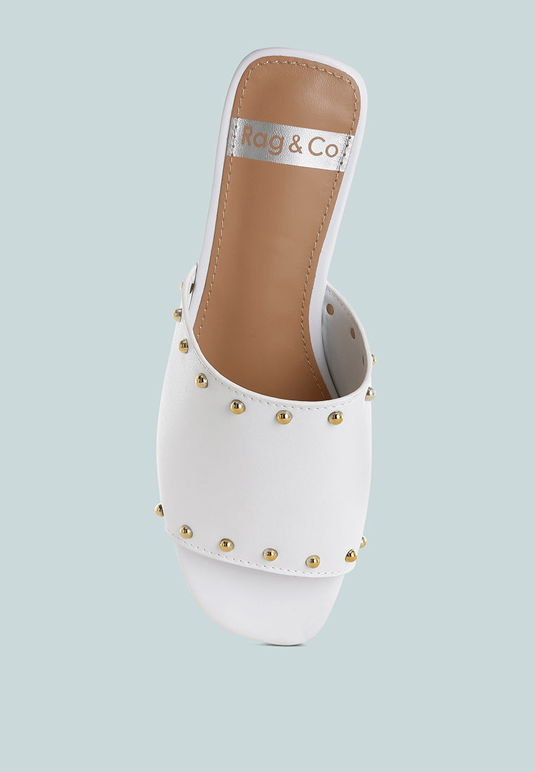 Zapatos planos sin cordones con tachuelas de cuero genuino renaldi#color_blanco