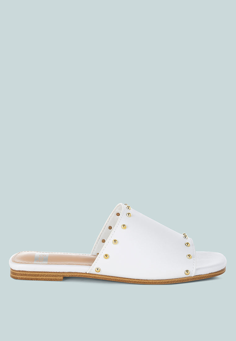 Zapatos planos sin cordones con tachuelas de cuero genuino renaldi#color_blanco