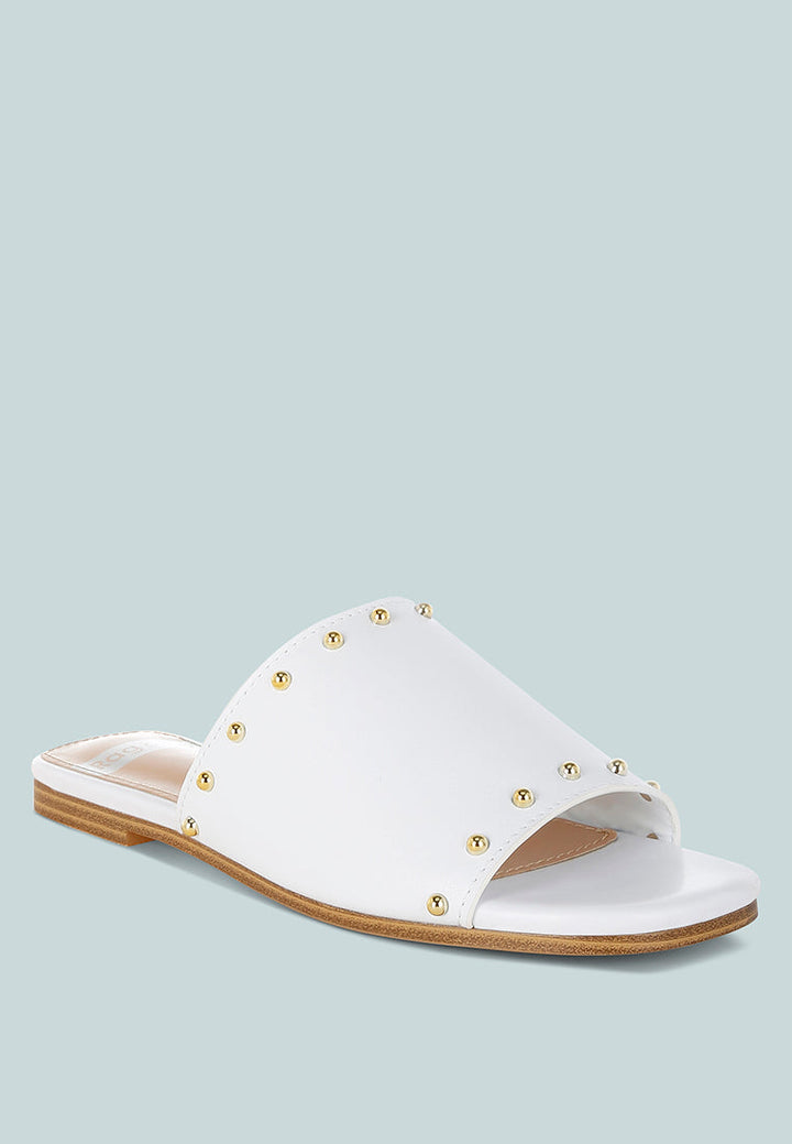 Zapatos planos sin cordones con tachuelas de cuero genuino renaldi#color_blanco
