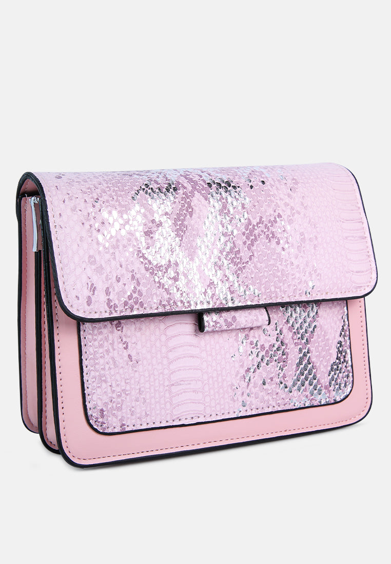 pink reptile print sling bag#color_pink