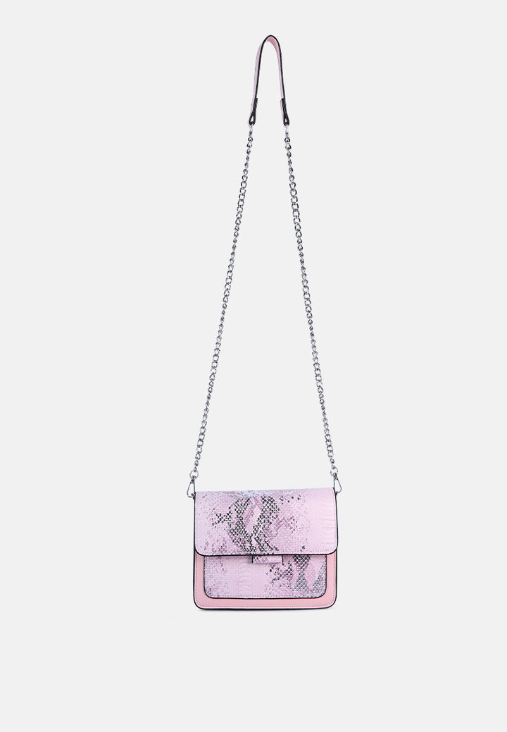 pink reptile print sling bag#color_pink