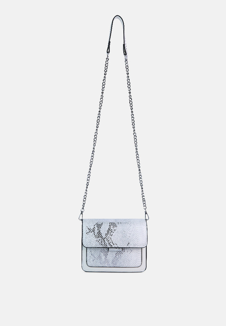 white reptile print sling bag#color_white