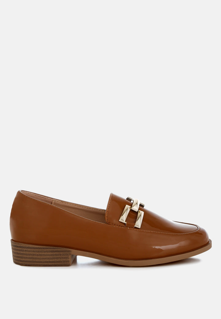patent faux leather loafers by mode#color_tan