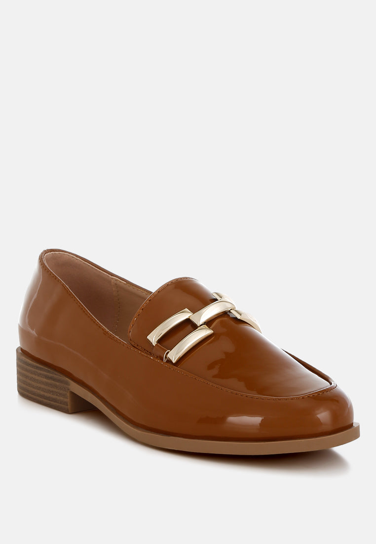 patent faux leather loafers by mode#color_tan