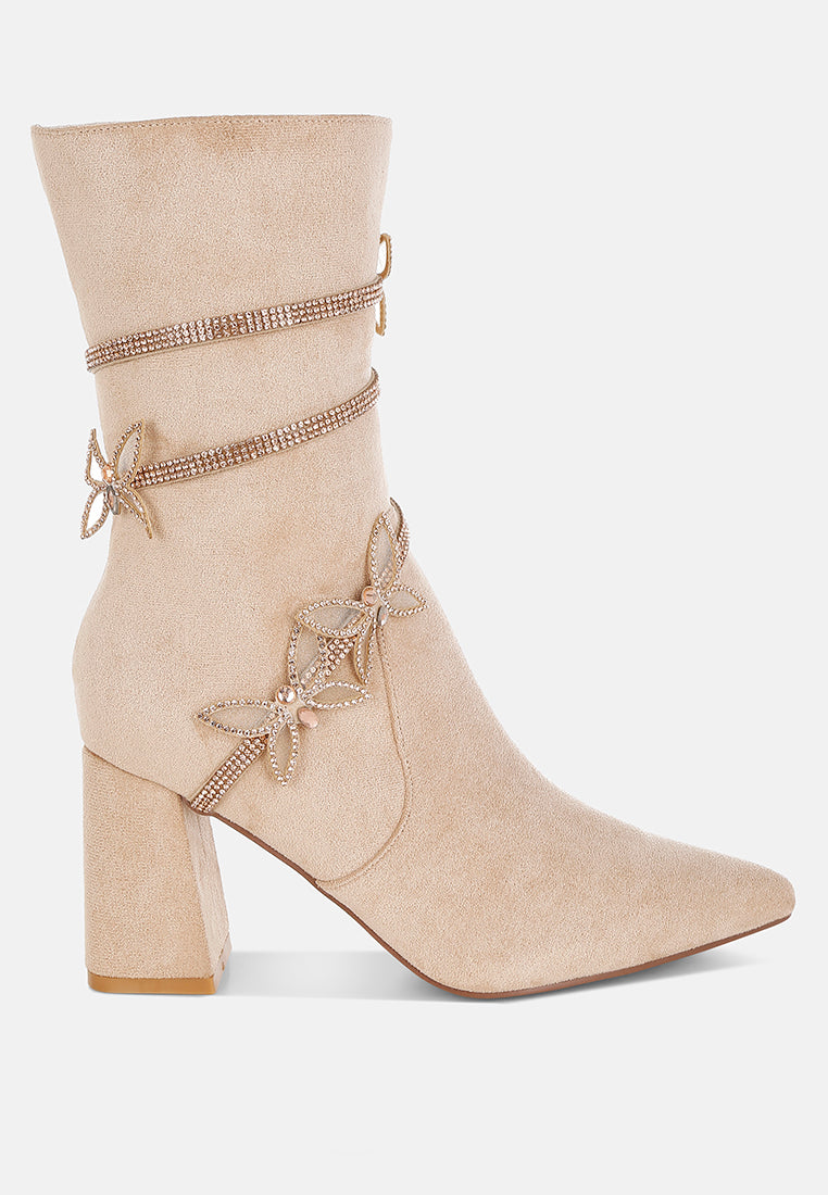 rhinestone brooch wrap-around boots by mode#color_beige