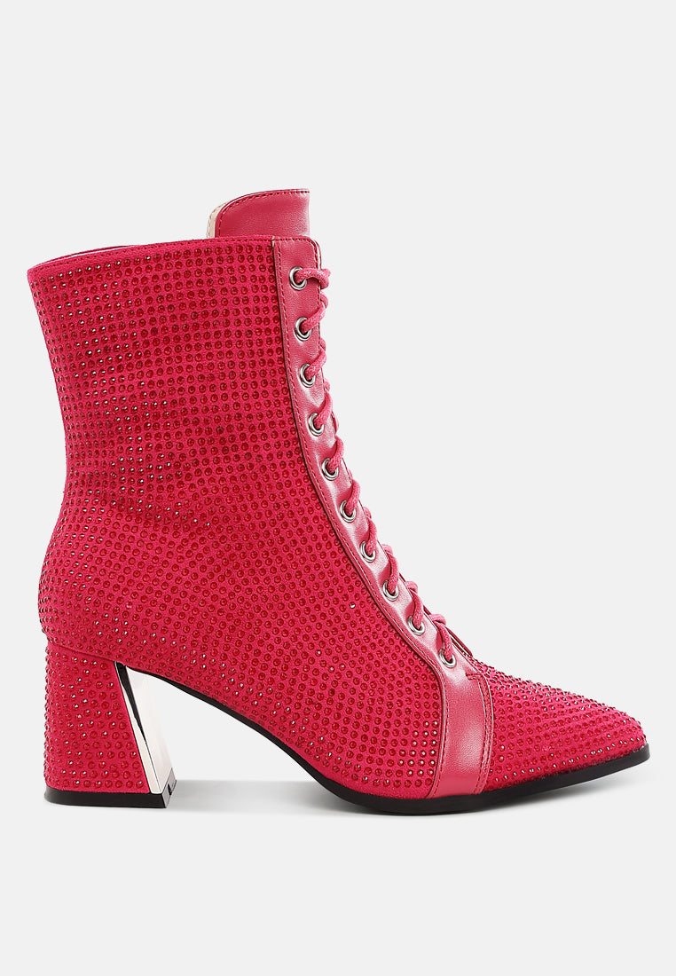 rhinestone embellished ankle boots by ruw#color_fushia