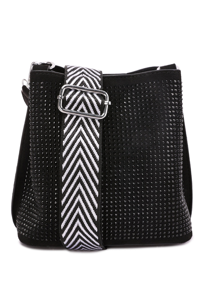 rhinestone embellished crossbody sling bag#color_black