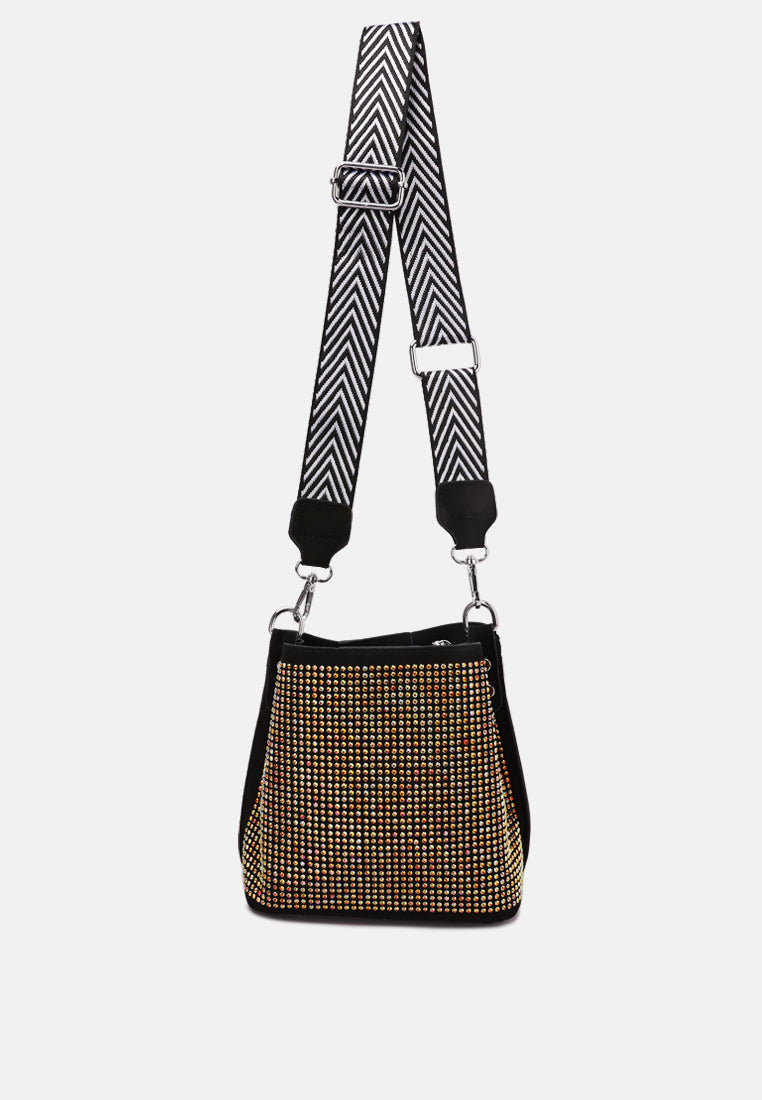 rhinestone embellished crossbody sling bag#color_multi