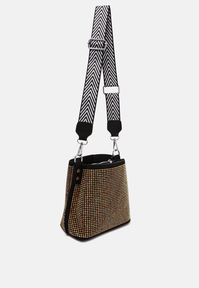 rhinestone embellished crossbody sling bag#color_multi