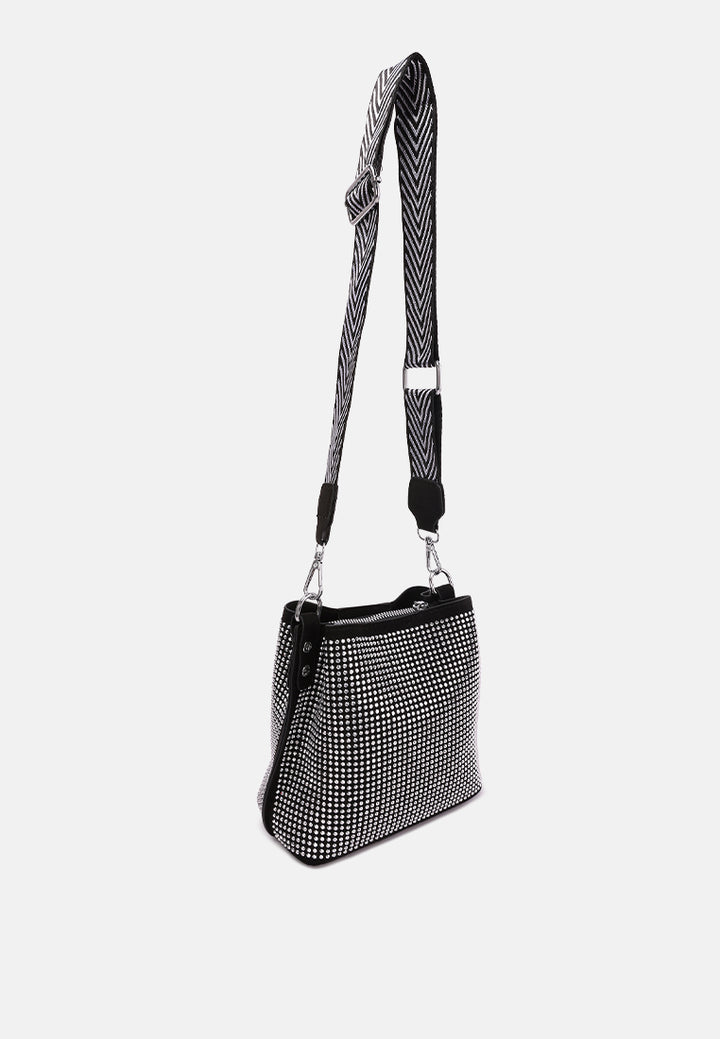 rhinestone embellished crossbody sling bag#color_silver