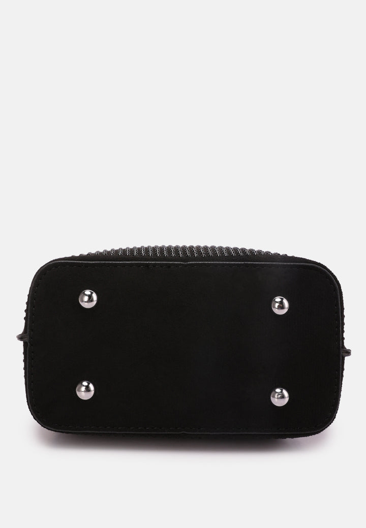 rhinestone embellished crossbody sling bag#color_black