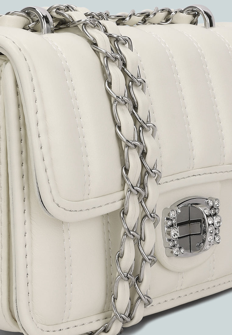 rhinestone embellished lock flap bag#color_off-white