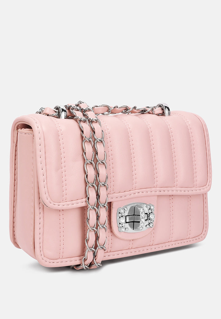 rhinestone embellished lock flap bag#color_pink