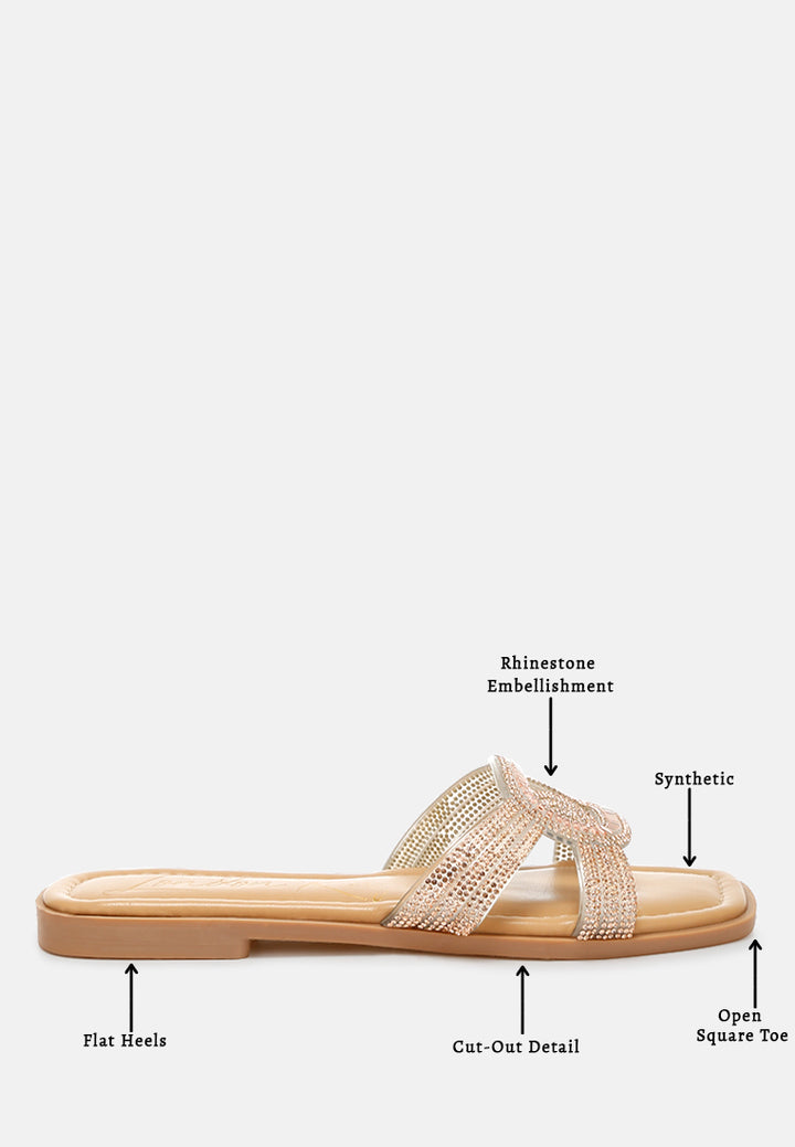 rhinestones embellished flat sandals by ruw#color_rose-gold