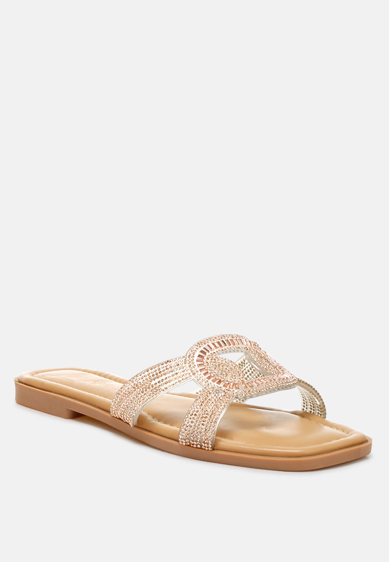 rhinestones embellished flat sandals by rag#color_rose-gold