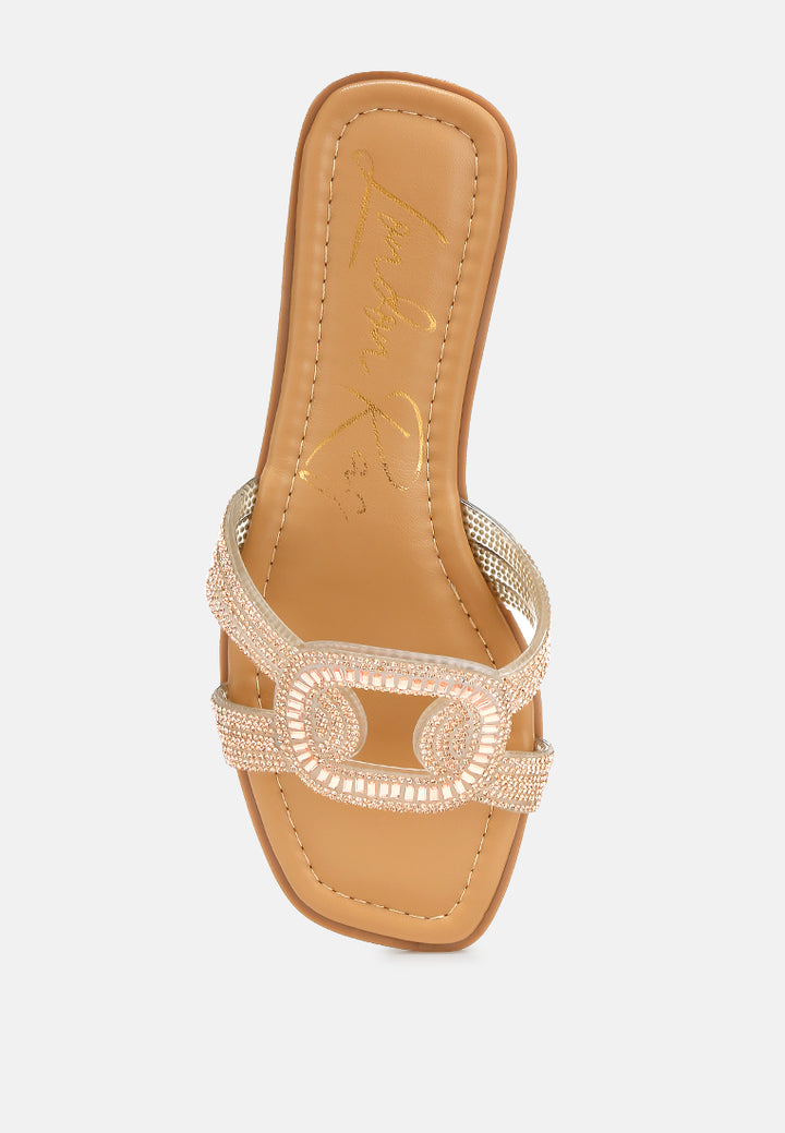 rhinestones embellished flat sandals by ruw#color_rose-gold