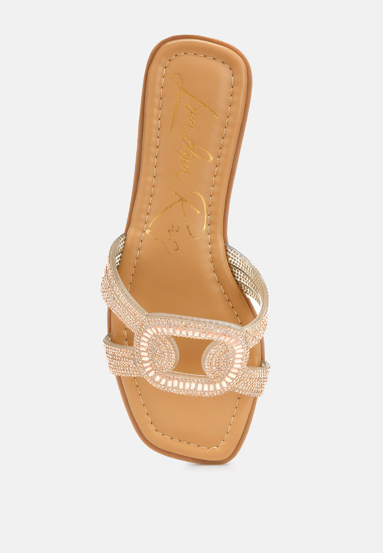 rhinestones embellished flat sandals by rag#color_rose-gold