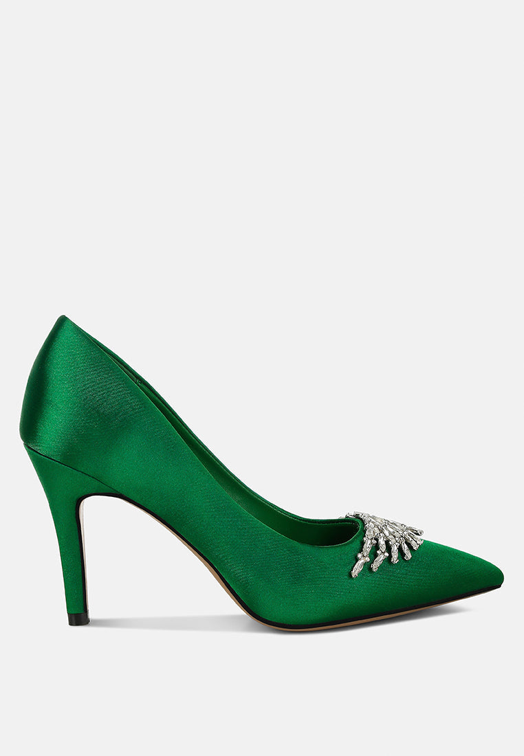 rhodolia diamante brooch detail satin pumps#color_green