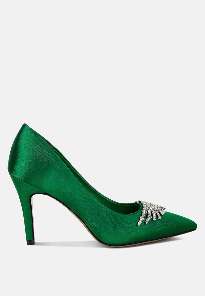 rhodolia diamante brooch detail satin pumps#color_green