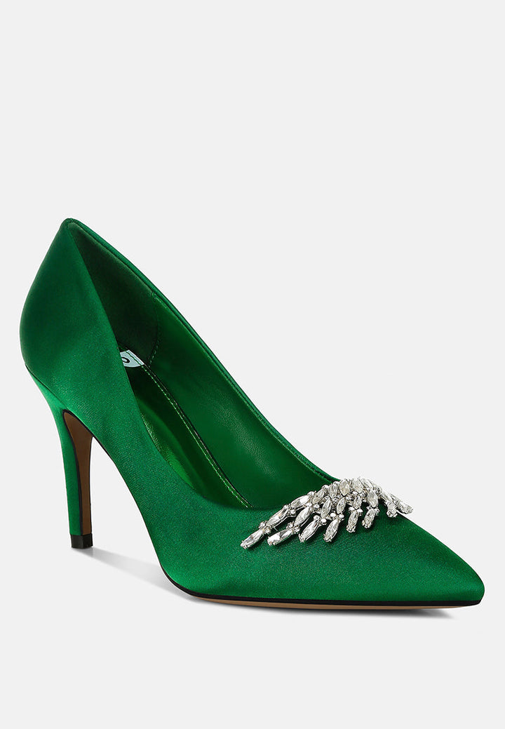 rhodolia diamante brooch detail satin pumps#color_green