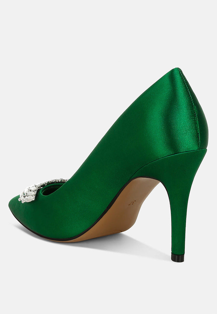 rhodolia diamante brooch detail satin pumps#color_green