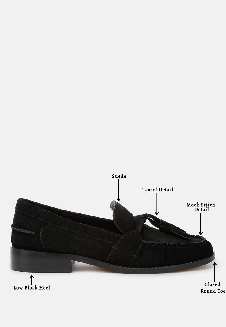 rhone tassels detail suede loafers#color_black