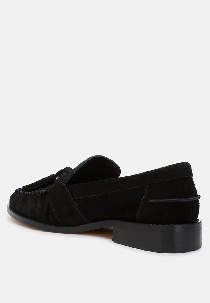 rhone tassels detail suede loafers#color_black