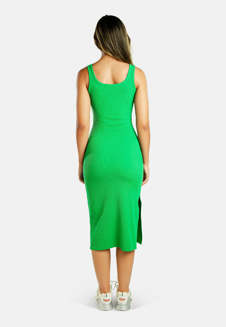 ribbed knit slit tank dress#color_green