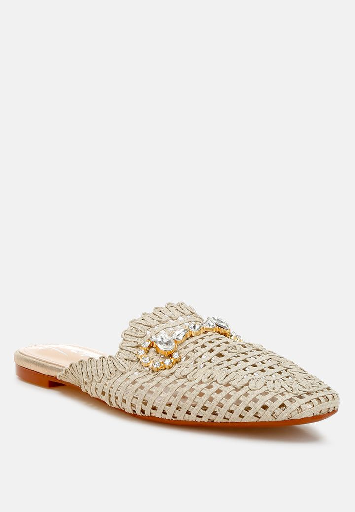 metallic woven diamante mules by ruw#color_beige