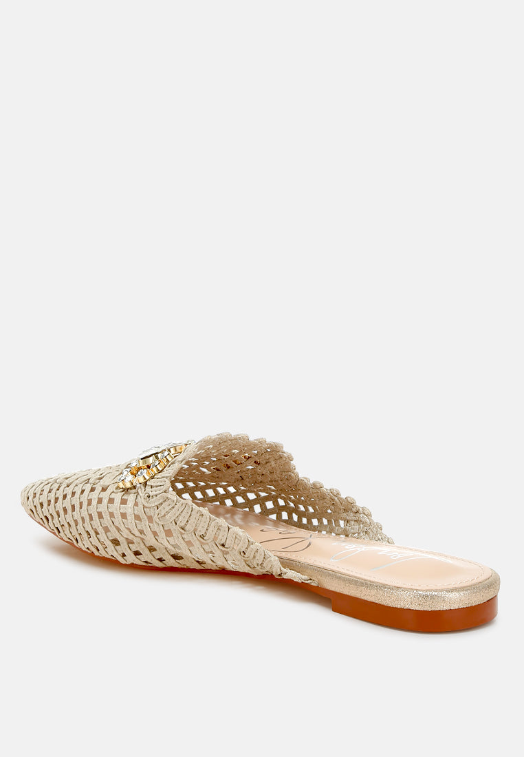 metallic woven diamante mules by ruw#color_beige