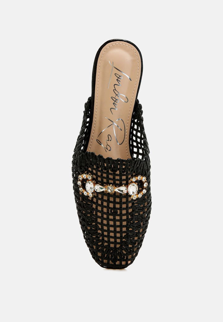 metallic woven diamante mules by ruw#color_black