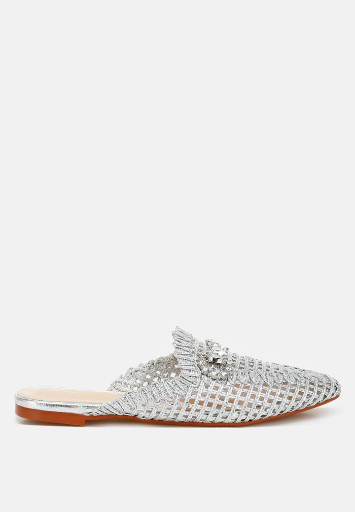 metallic woven diamante mules by ruw#color_silver