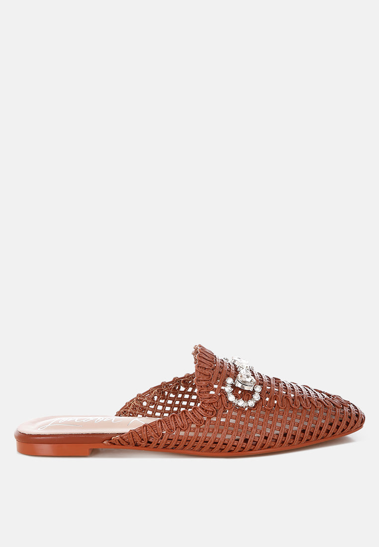 roboma metallic woven diamante mules#color_brown